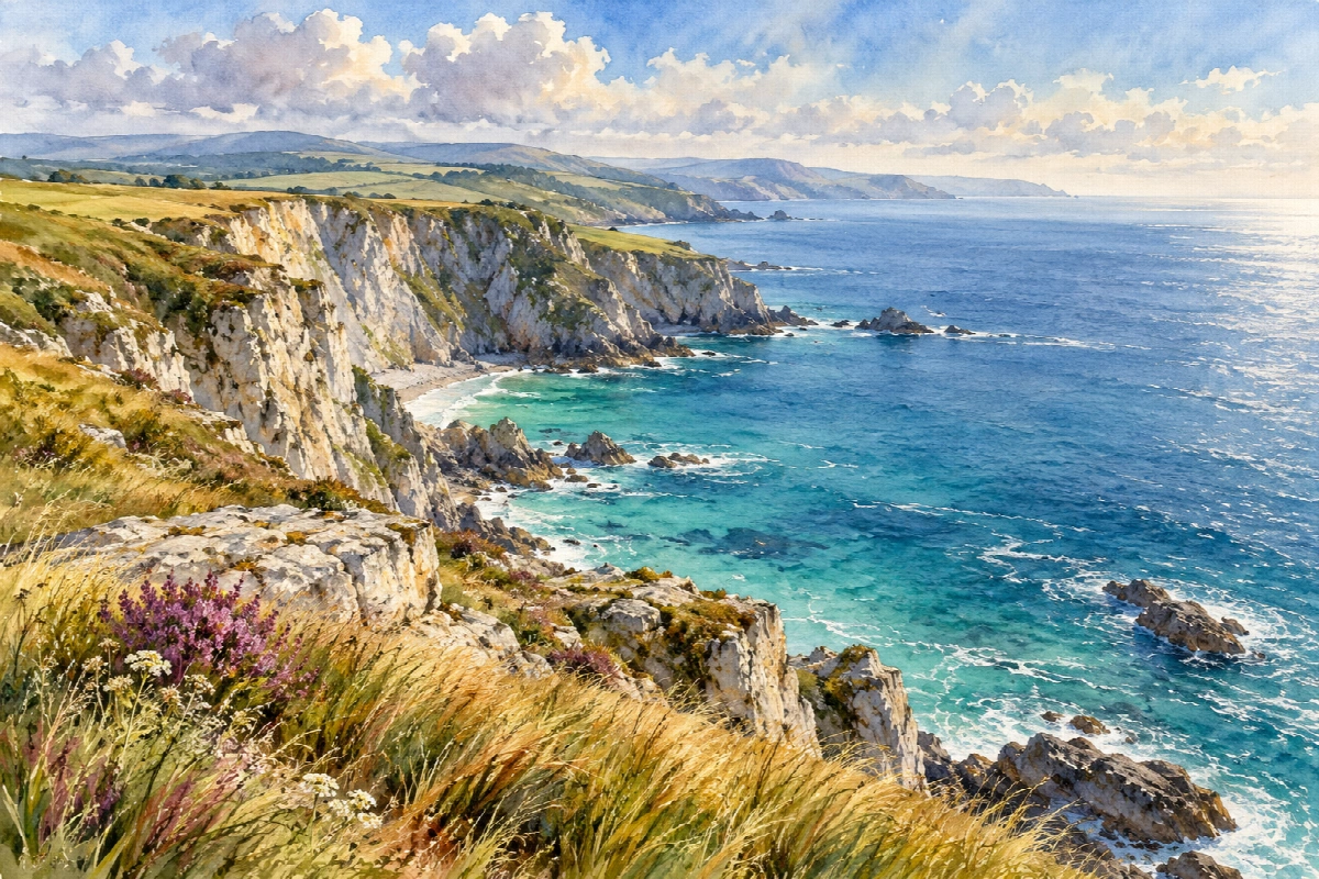 Scogliera del vento | Stampa su tela natura acquerello