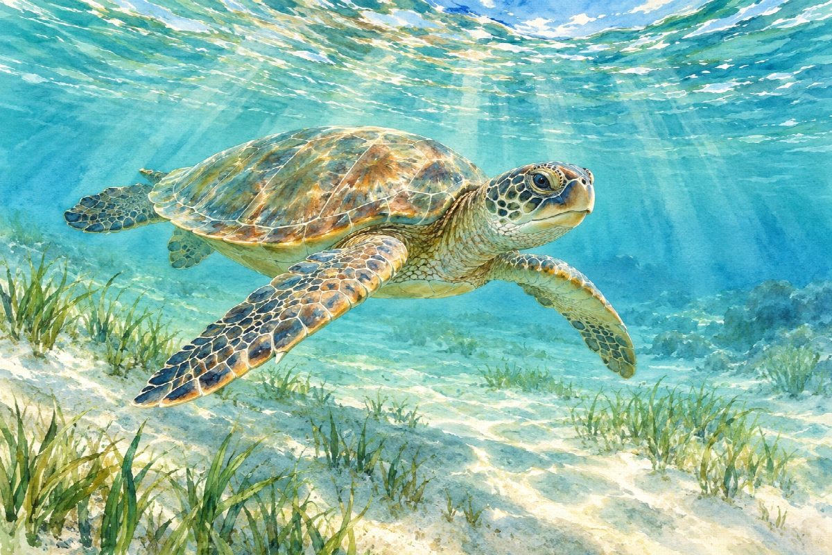 Tartaruga fra le onde | Stampa su tela natura acquerello