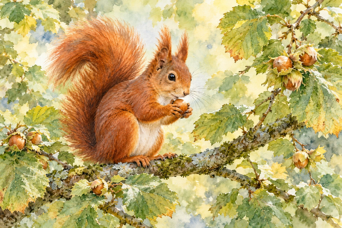 Scoiattolo del nocciolo | Stampa su tela natura acquerello