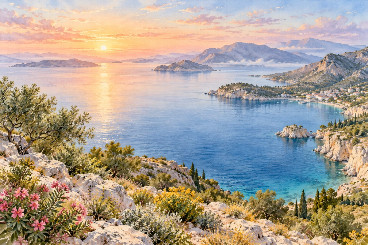 Golfo del primo chiarore | Stampa su tela panorami acquerello