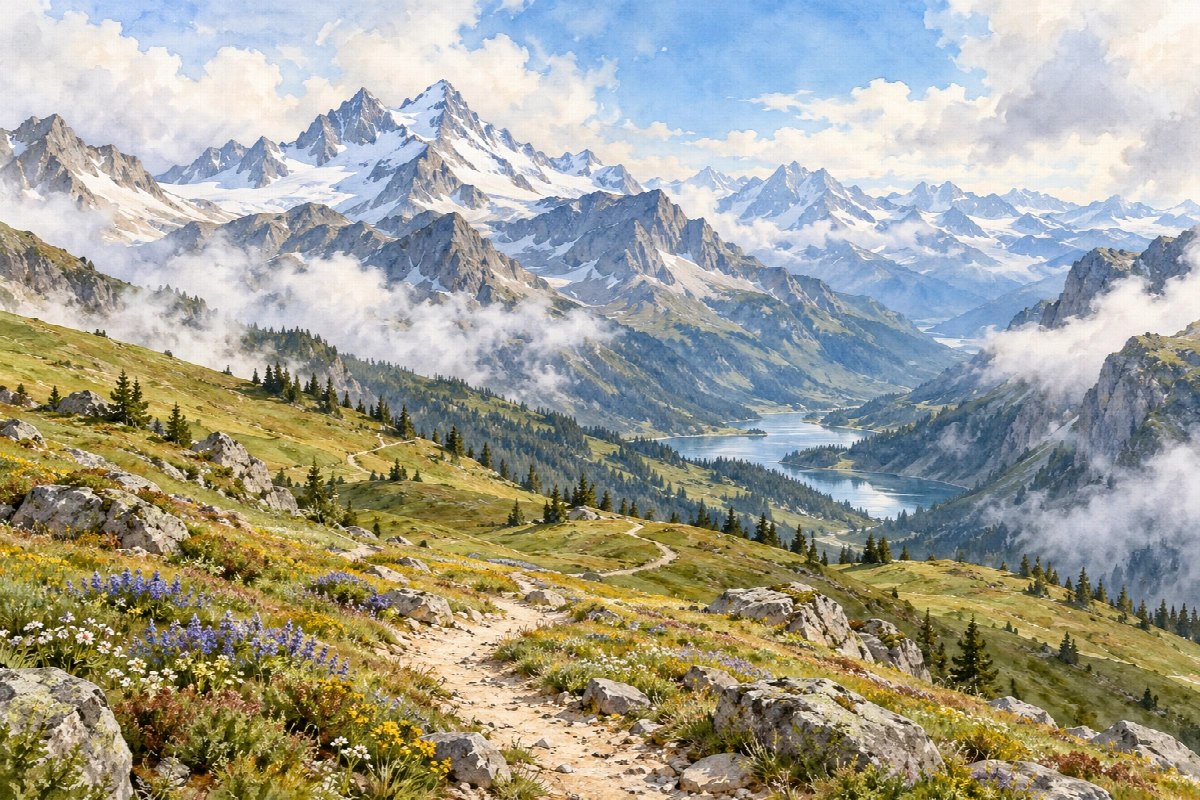Passo delle nuvole | Stampa su tela panorami acquerello