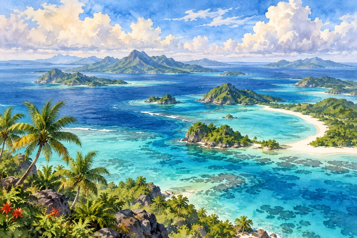 Arcipelago turchese | Stampa su tela panorami acquerello