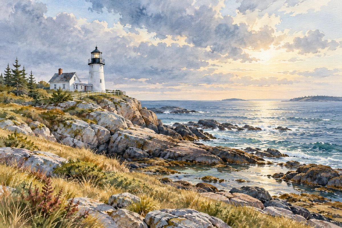 Faro delle maree | Stampa su tela panorami acquerello