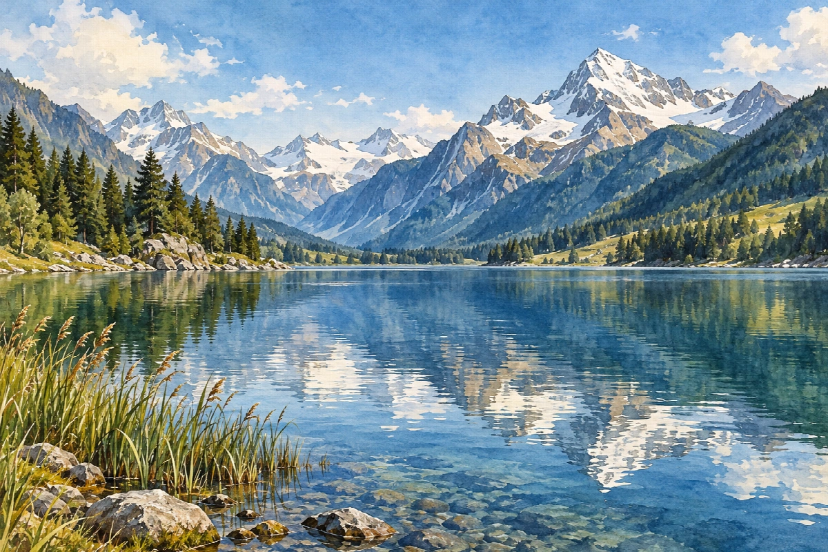 Lago dello specchio | Stampa su tela panorami acquerello