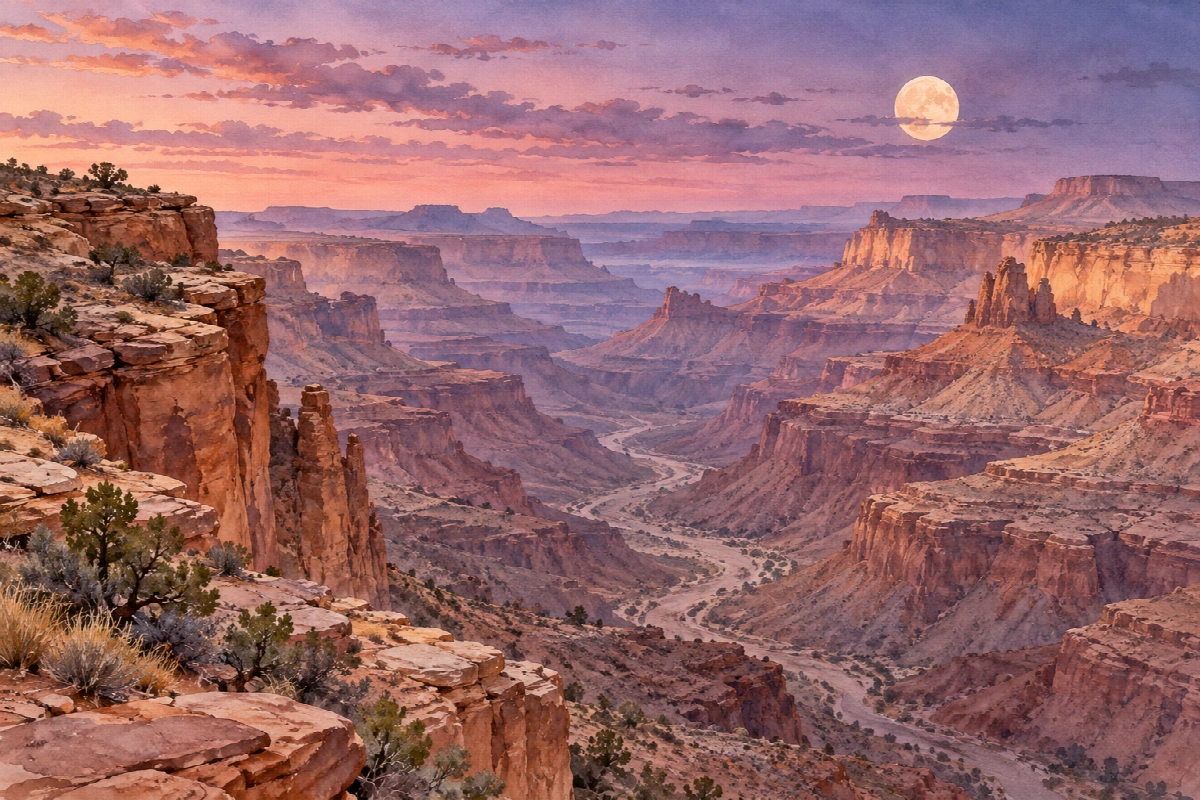 Canyon della luna chiara | Stampa su tela panorami acquerello