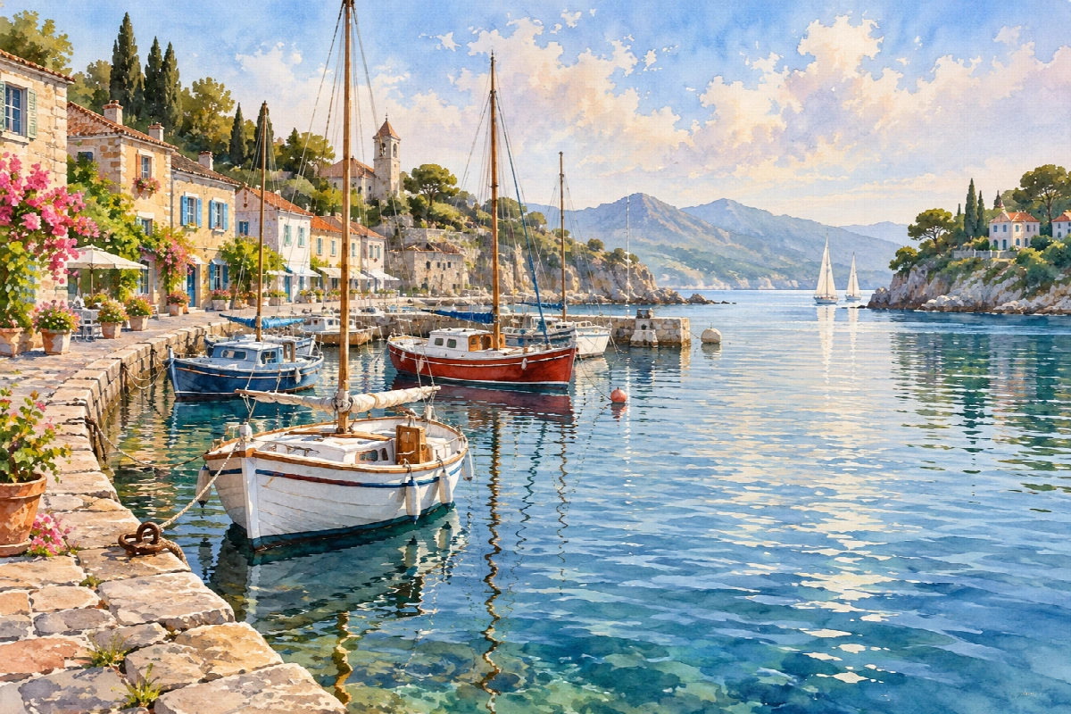 Porto dei venti leggeri | Stampa su tela panorami acquerello