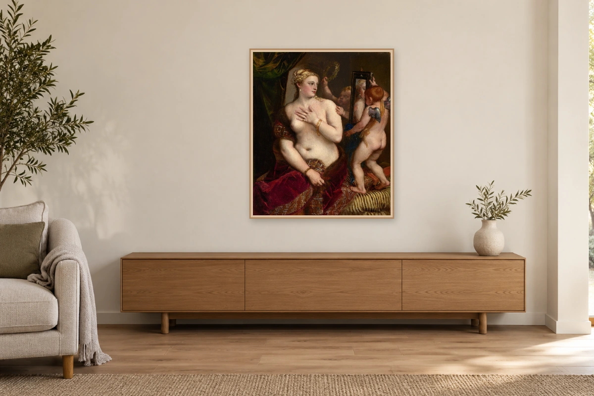 Venere allo specchio - stessa opera in ambiente realistico studio; cornice e telaio non inclusi