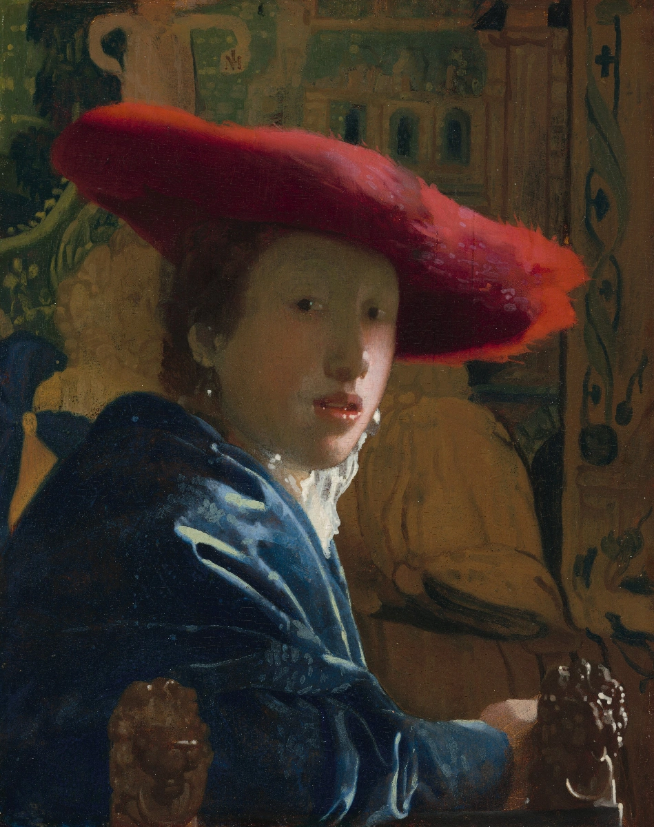 Ragazza con cappello rosso - immagine completa della stampa su tela