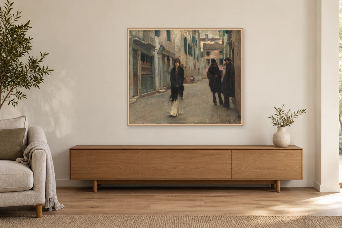 Strada a Venezia - stessa opera in ambiente realistico studio; cornice e telaio non inclusi