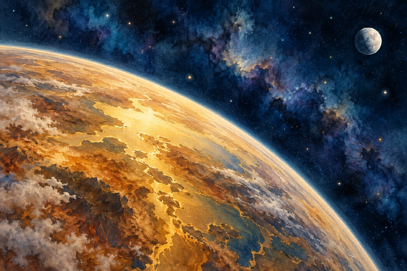 Oceano d’ambra su Aster | Stampa su tela scenari spaziali acquerello