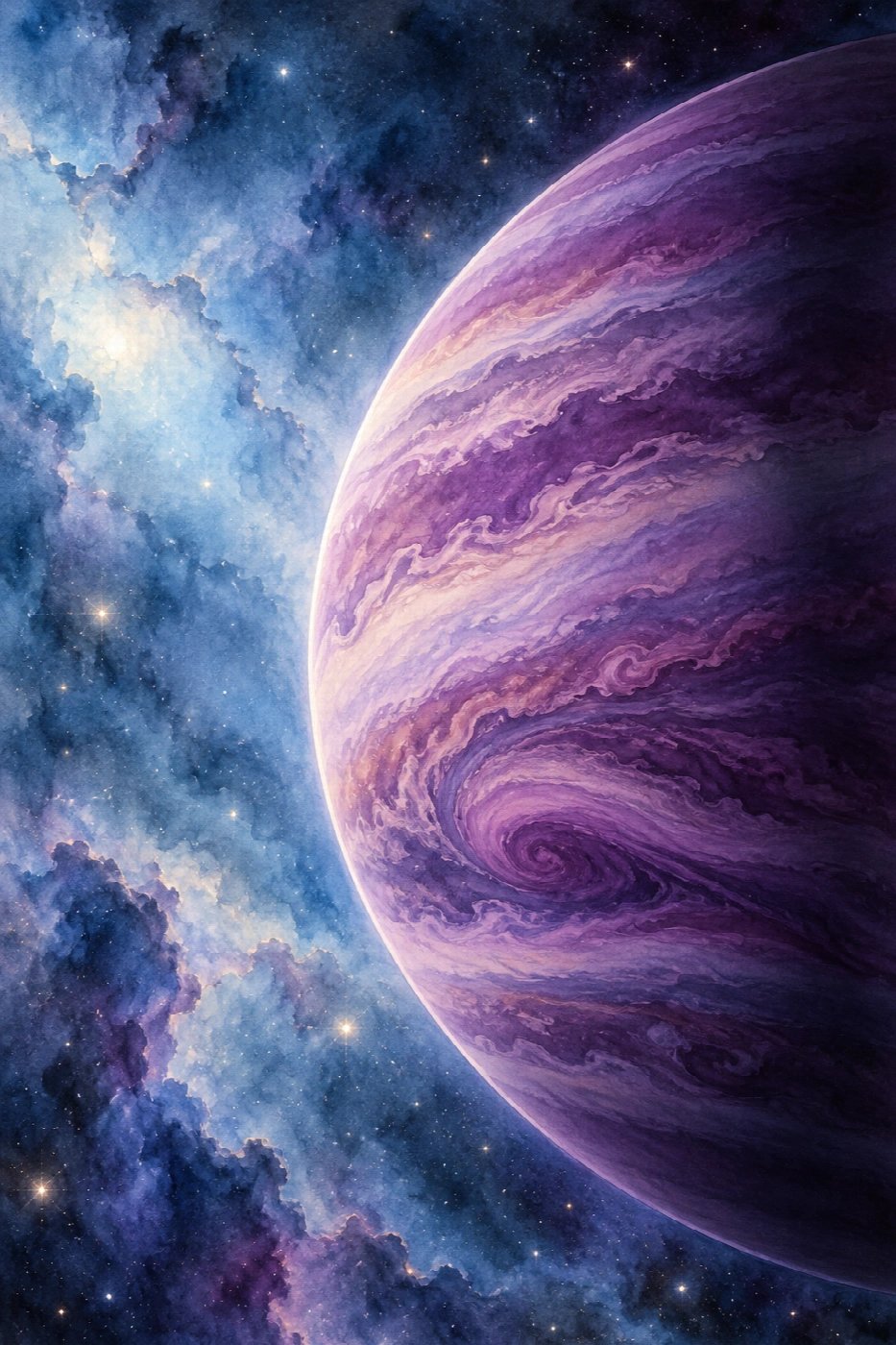 Il gigante delle nuvole viola | Stampa su tela scenari spaziali acquerello