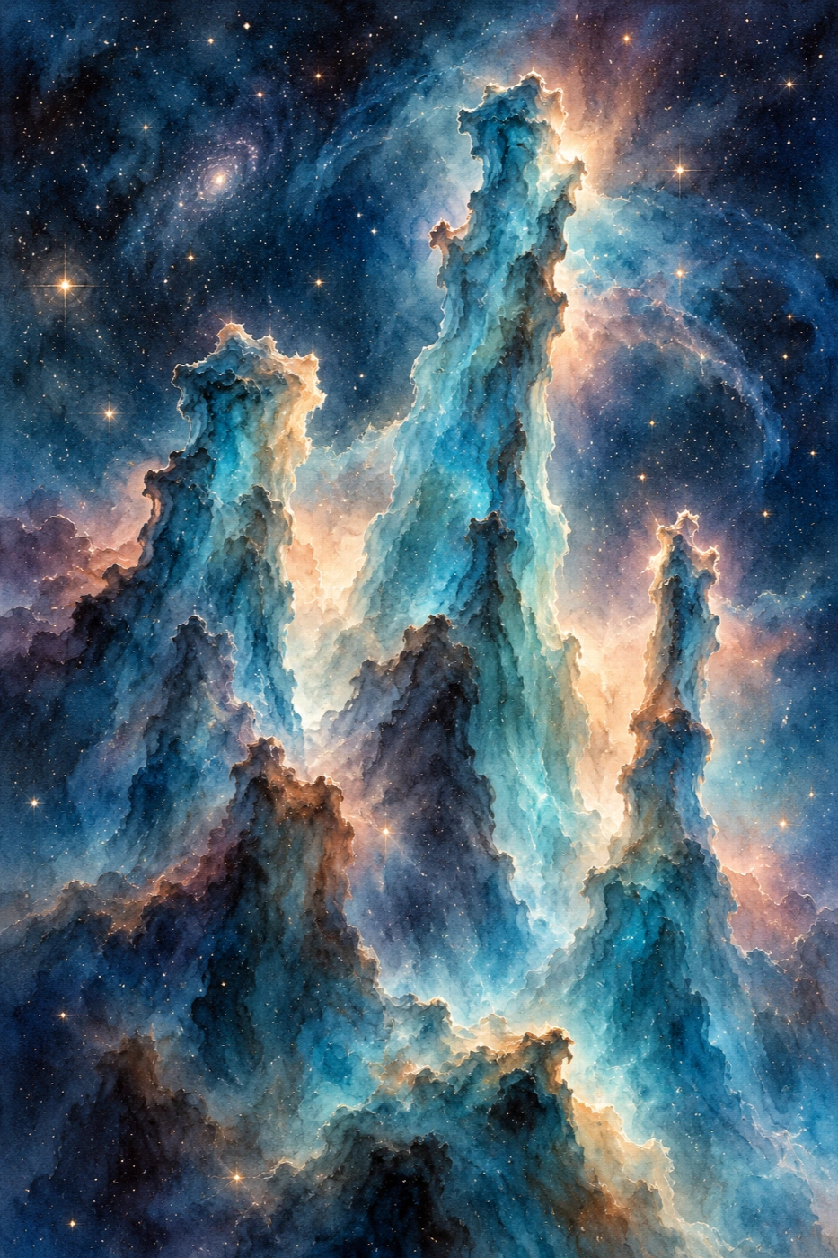 I pilastri di vetro turchese | Stampa su tela scenari spaziali acquerello
