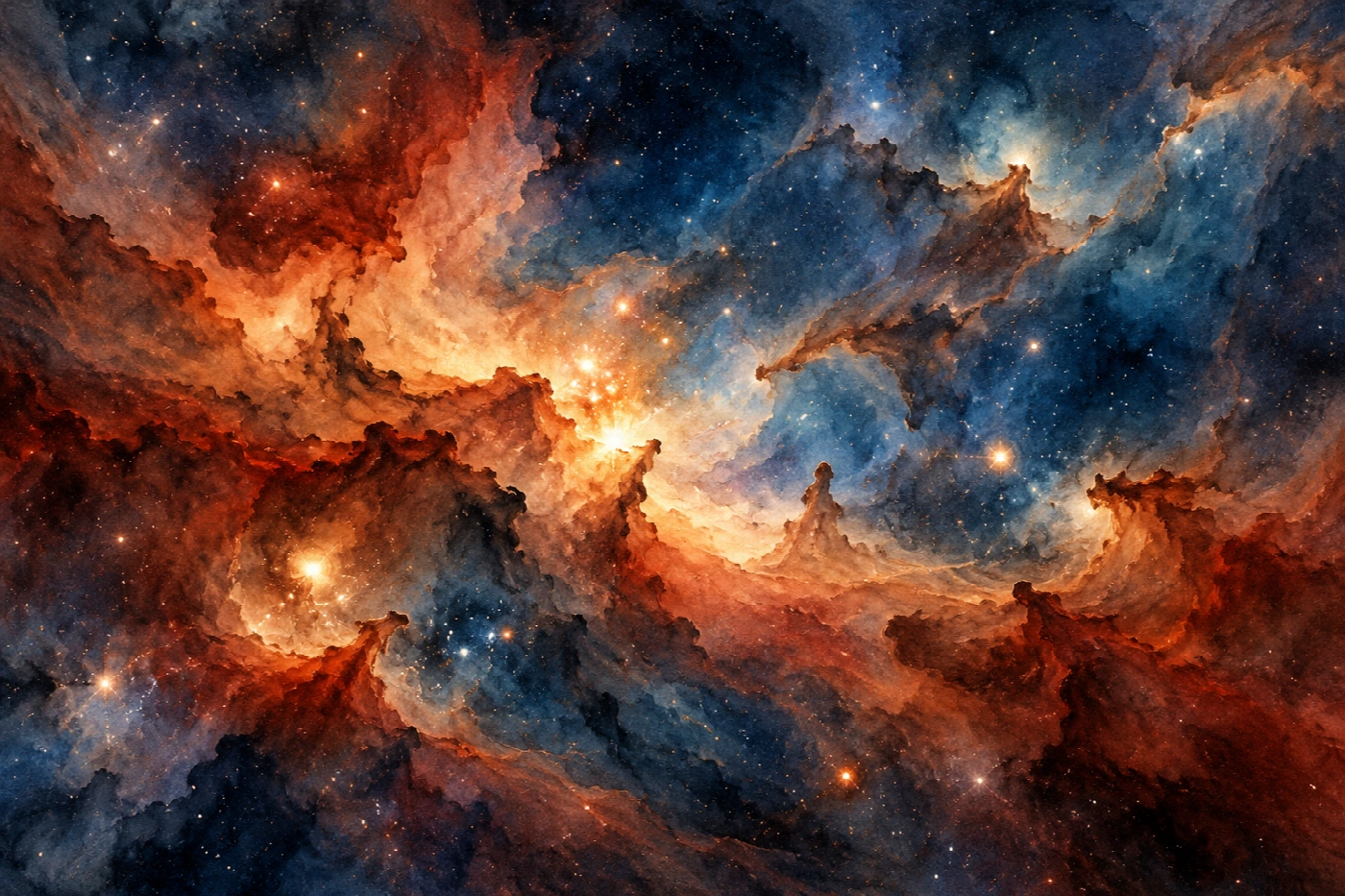 La fornace delle stelle nuove | Stampa su tela scenari spaziali acquerello