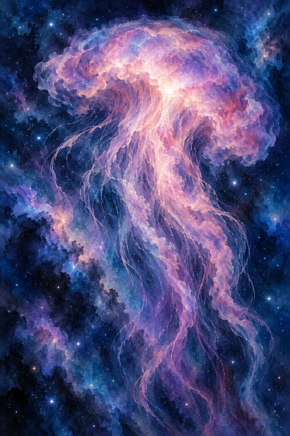 La medusa di luce cosmica | Stampa su tela scenari spaziali acquerello