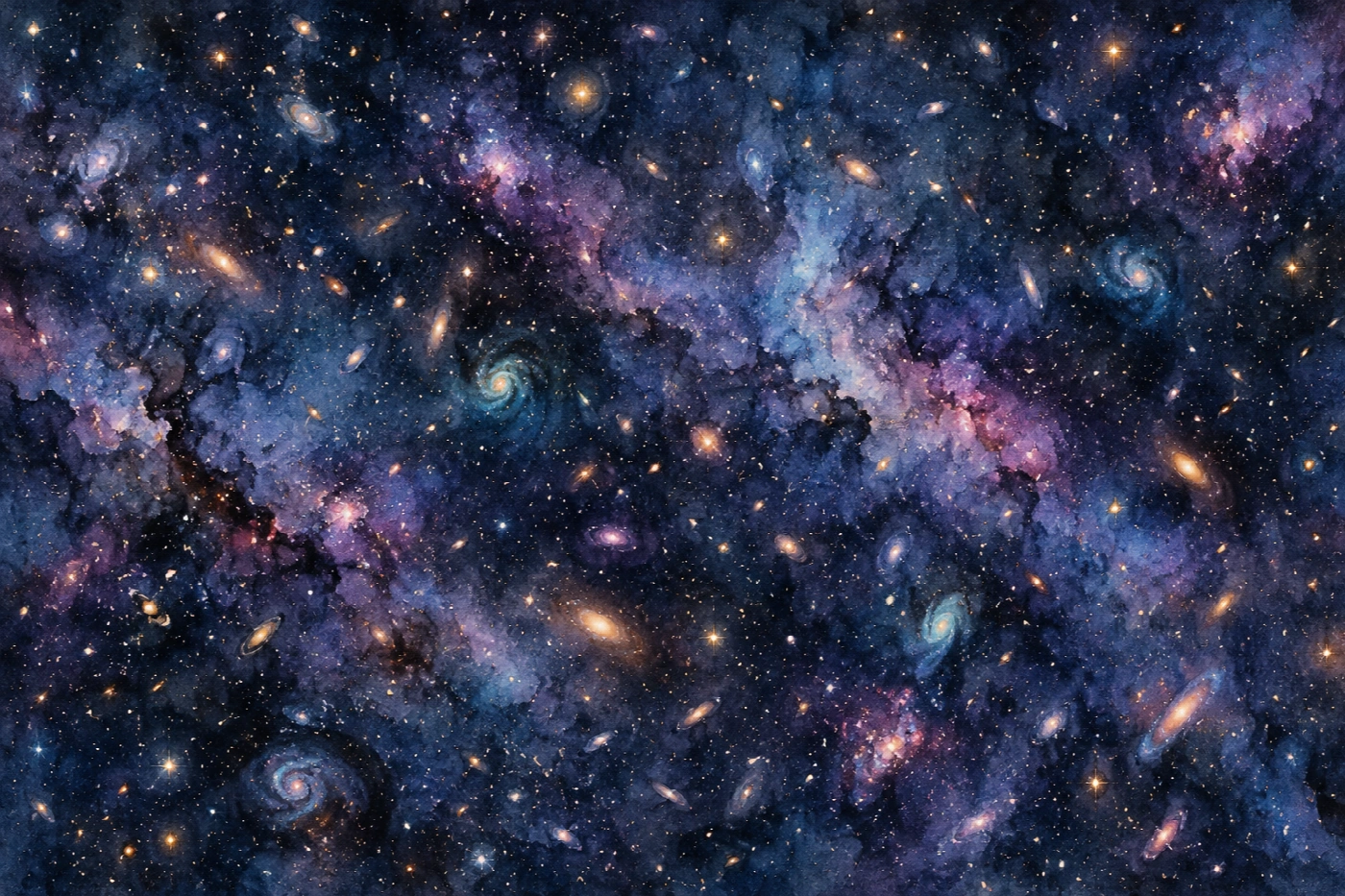 Mosaico di galassie lontane | Stampa su tela scenari spaziali acquerello