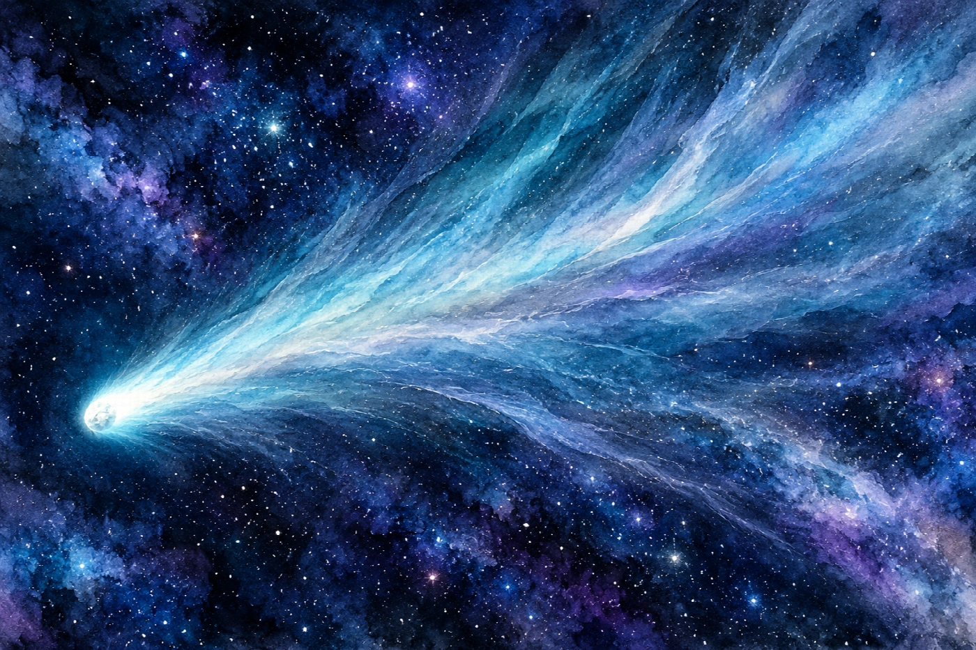 Cometa nel mare delle stelle | Stampa su tela scenari spaziali acquerello