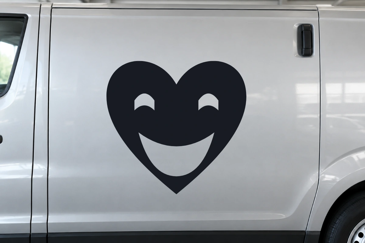 Cuore Sorriso - Essenziale | Adesivo tuning decorativo - simulazione fotografica di posa dello stesso disegno vettoriale, colori e proporzioni fedeli; scala ambientata indicativa
