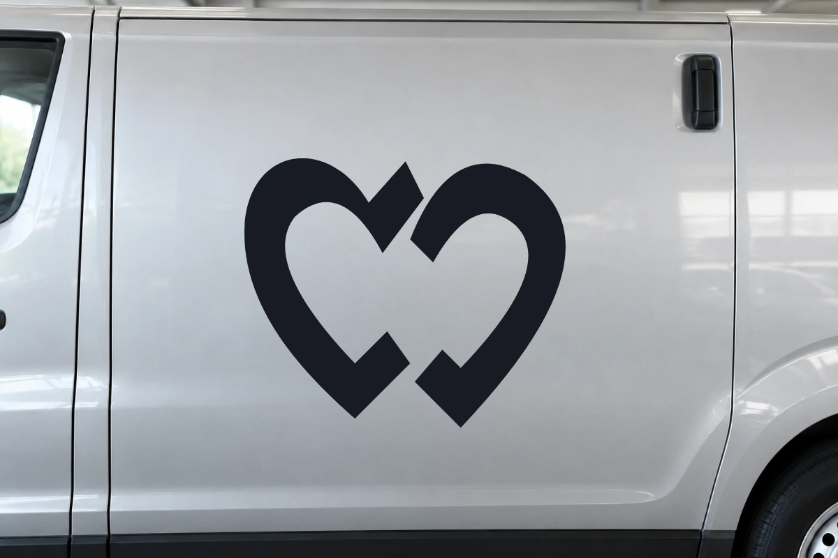 Cuore Doppio ritmo - Essenziale | Adesivo tuning decorativo - simulazione fotografica di posa dello stesso disegno vettoriale, colori e proporzioni fedeli; scala ambientata indicativa