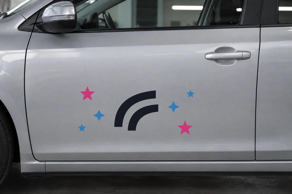 Strisce Curva lunga - Costellazione | Adesivo tuning decorativo - simulazione fotografica di posa dello stesso disegno vettoriale, colori e proporzioni fedeli; scala ambientata indicativa