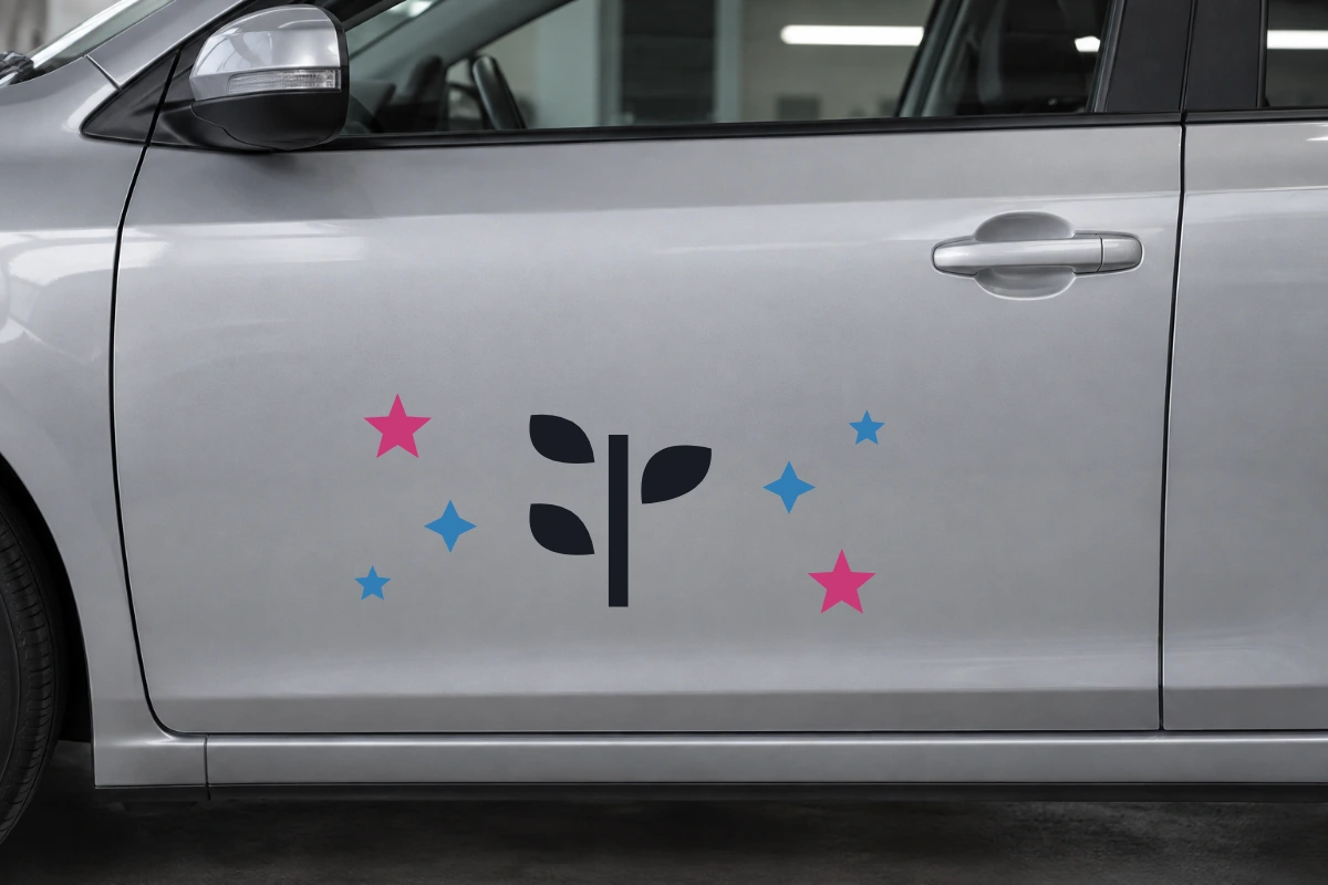 Ramo vento - Costellazione | Adesivo tuning decorativo - simulazione fotografica di posa dello stesso disegno vettoriale, colori e proporzioni fedeli; scala ambientata indicativa