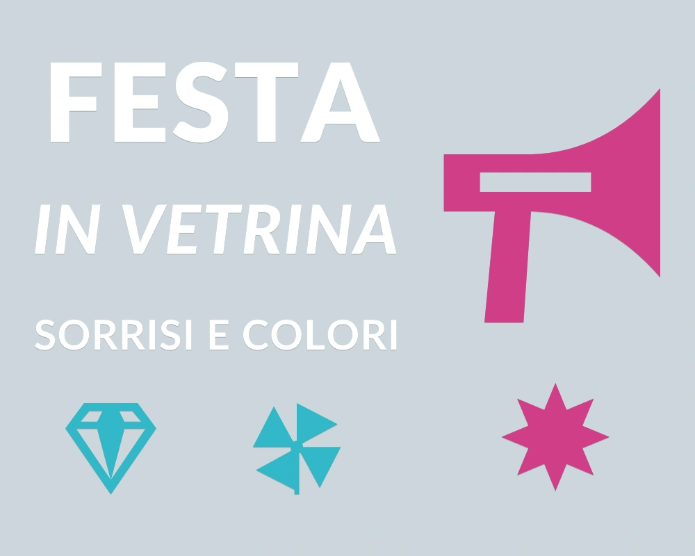 Fanfara delle sorprese - Cornice asimmetrica - FESTA IN VETRINA | Adesivo vetrina prespaziato