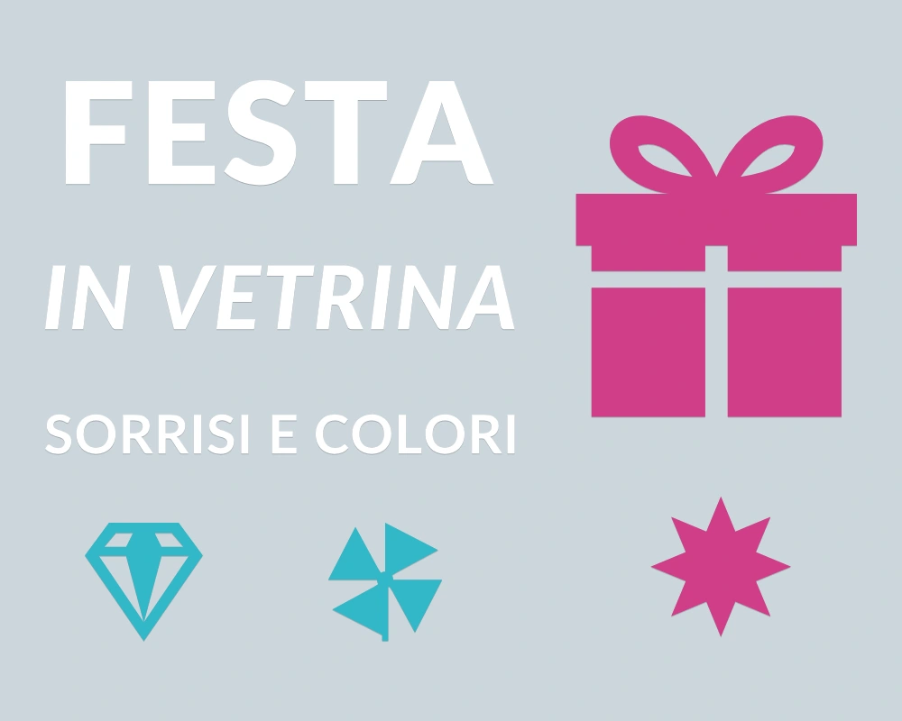 Pacco delle meraviglie - Cornice asimmetrica - FESTA IN VETRINA | Adesivo vetrina prespaziato