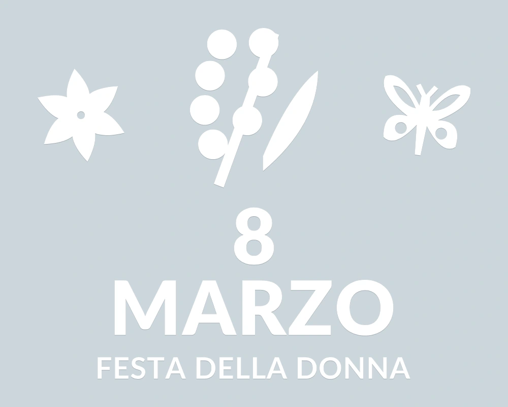 Ramo di mimosa - Emblema centrale - 8 MARZO | Adesivo vetrina prespaziato