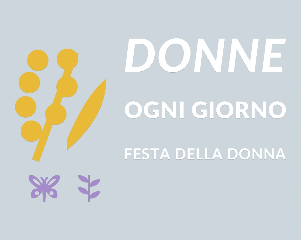 Ramo di mimosa - Insegna laterale - DONNE OGNI GIORNO | Adesivo vetrina prespaziato
