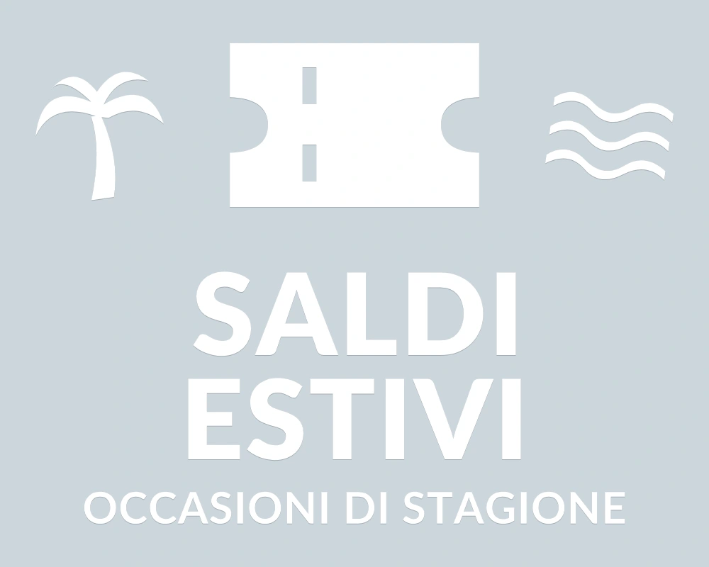 Biglietto vacanze - Emblema centrale - SALDI ESTIVI - disegno esatto; fondo di presentazione escluso