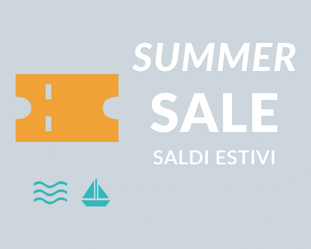 Biglietto vacanze - Insegna laterale - SUMMER SALE - disegno esatto; fondo di presentazione escluso
