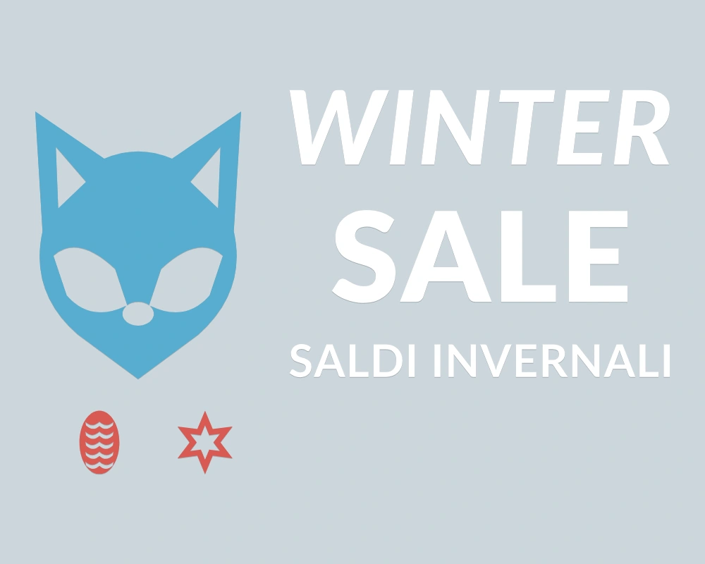 Volpe delle occasioni - Insegna laterale - WINTER SALE | Adesivo vetrina prespaziato
