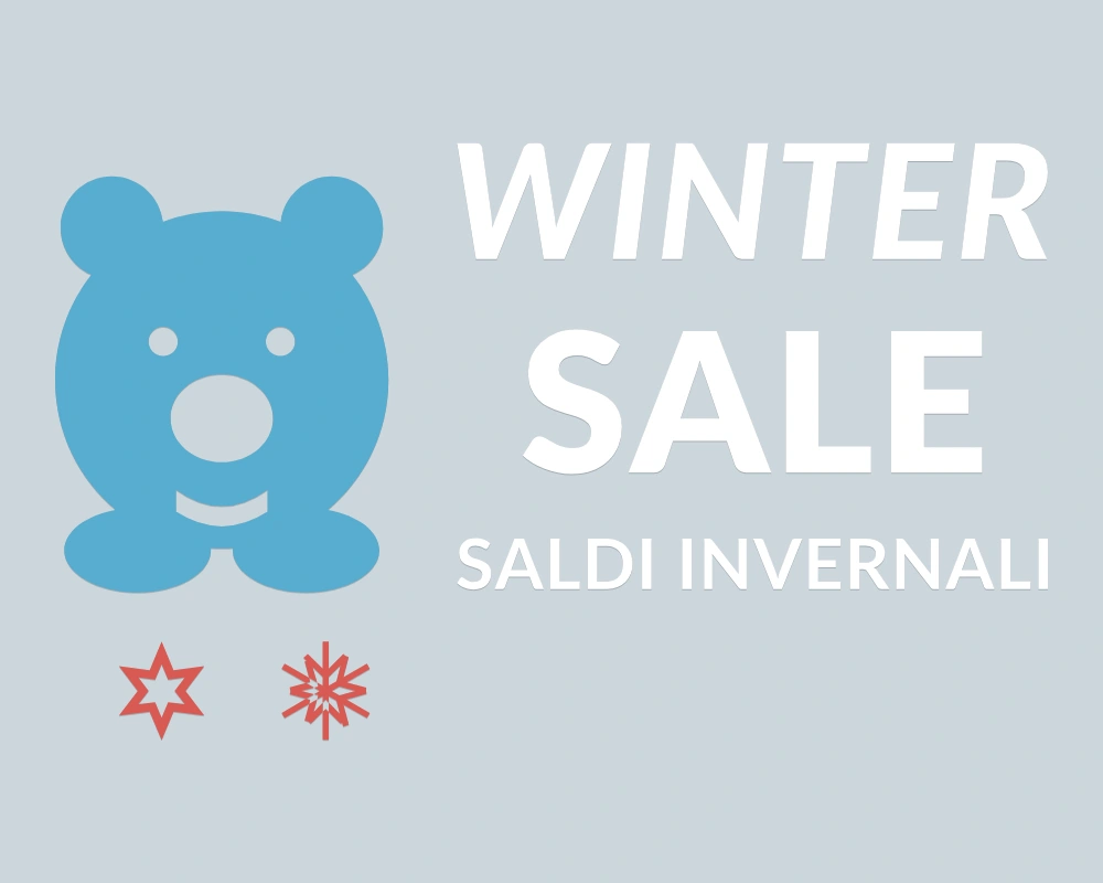 Orso delle offerte - Insegna laterale - WINTER SALE | Adesivo vetrina prespaziato