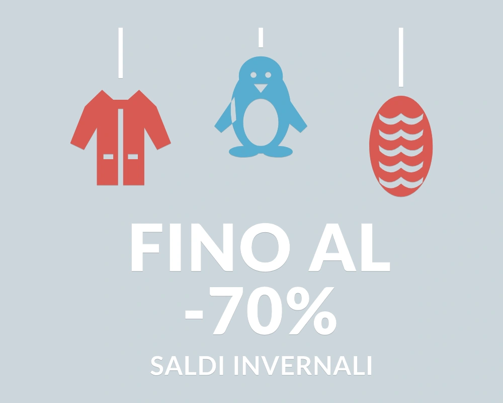 Pinguino dei saldi - Pendenti in festa - FINO AL -70% | Adesivo vetrina prespaziato