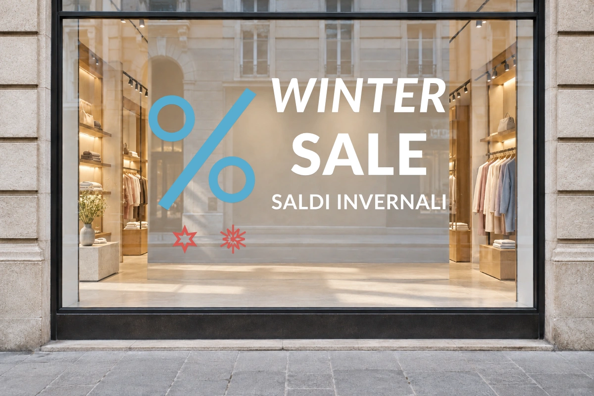 Percentuale polare - Insegna laterale - WINTER SALE - stesso adesivo sulla vetrina; scala indicativa