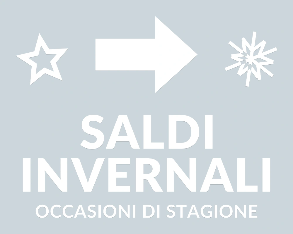 Direzione saldi - Emblema centrale - SALDI INVERNALI | Adesivo vetrina prespaziato