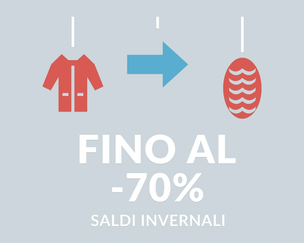Direzione saldi - Pendenti in festa - FINO AL -70% | Adesivo vetrina prespaziato
