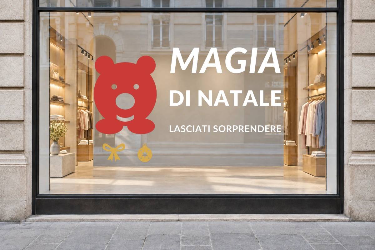 Orsetto polare - Insegna laterale - MAGIA DI NATALE - stesso adesivo sulla vetrina; scala indicativa