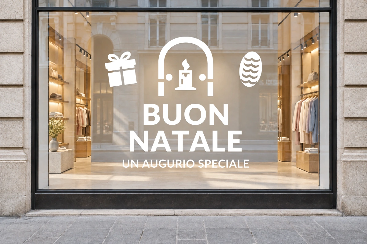 Arco dell'Avvento - Emblema centrale - BUON NATALE - stesso adesivo sulla vetrina; scala indicativa