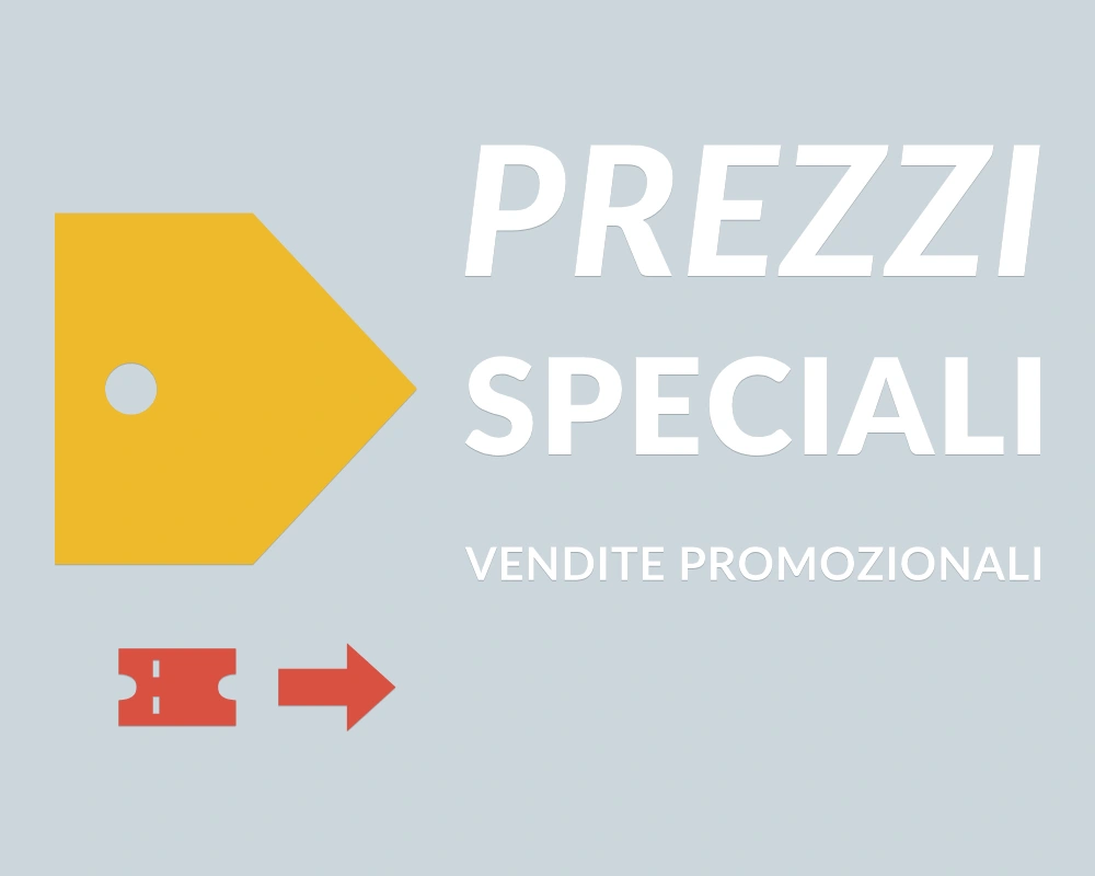 Cartellino promozionale - Insegna laterale - PREZZI SPECIALI | Adesivo vetrina prespaziato