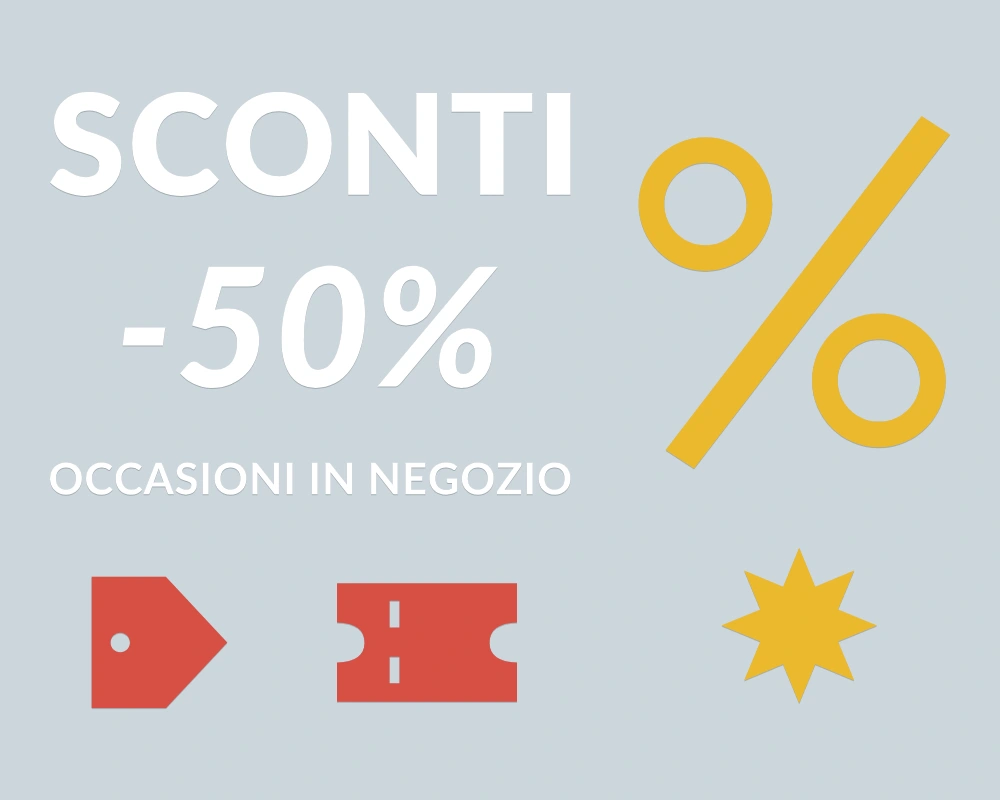 Percentuale in evidenza - Cornice asimmetrica - SCONTI -50% | Adesivo vetrina prespaziato