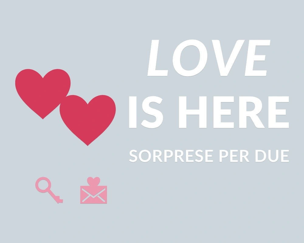 Due cuori in viaggio - Insegna laterale - LOVE IS HERE | Adesivo vetrina prespaziato