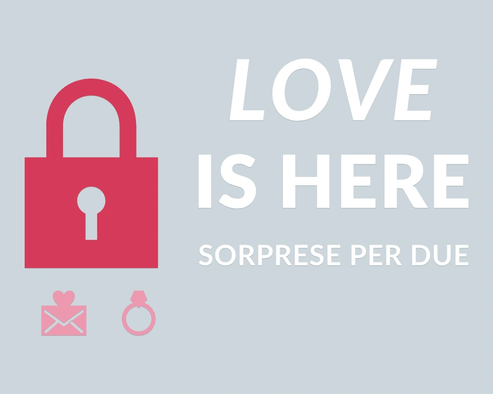 Lucchetto del cuore - Insegna laterale - LOVE IS HERE | Adesivo vetrina prespaziato