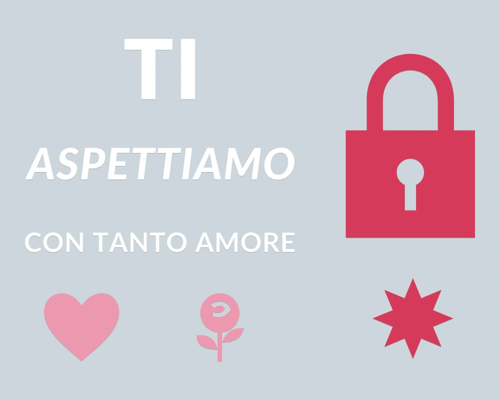 Lucchetto del cuore - Cornice asimmetrica - TI ASPETTIAMO | Adesivo vetrina prespaziato