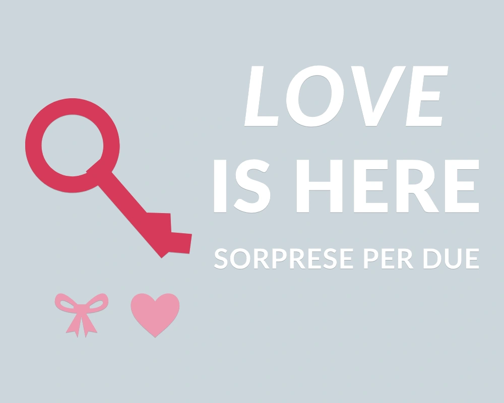 Chiave dei desideri - Insegna laterale - LOVE IS HERE | Adesivo vetrina prespaziato