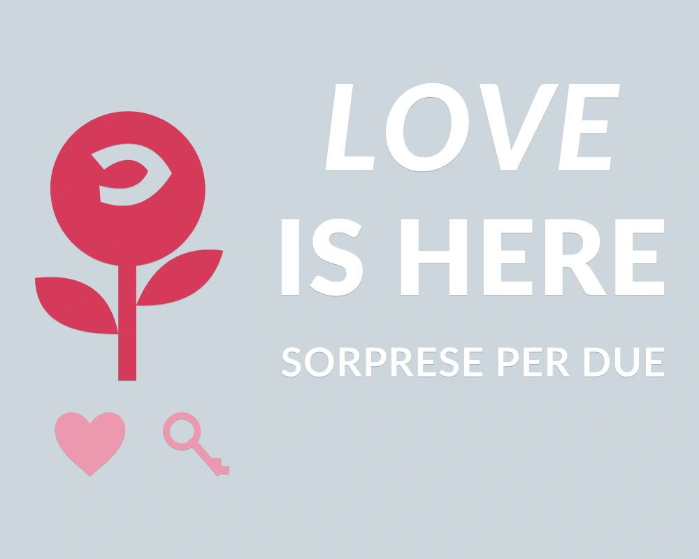 Rosa del sentimento - Insegna laterale - LOVE IS HERE | Adesivo vetrina prespaziato