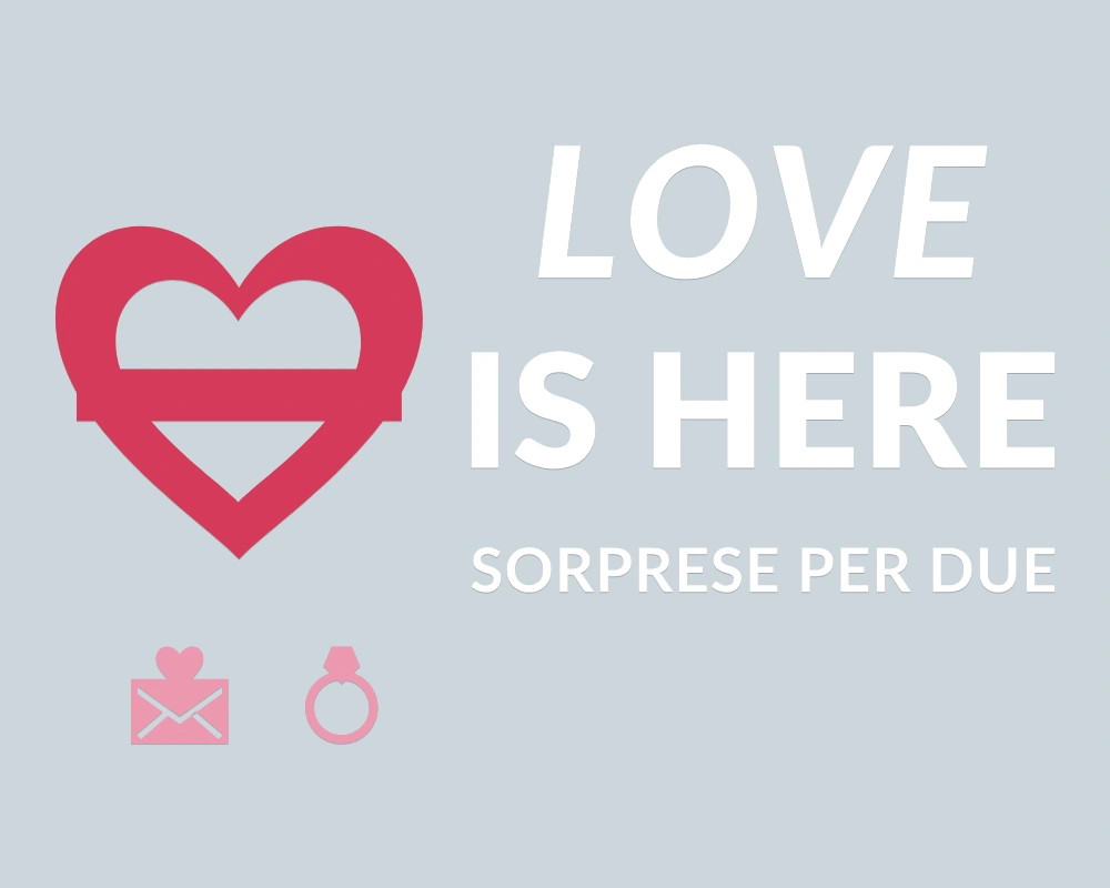 Cuore con nastro - Insegna laterale - LOVE IS HERE | Adesivo vetrina prespaziato