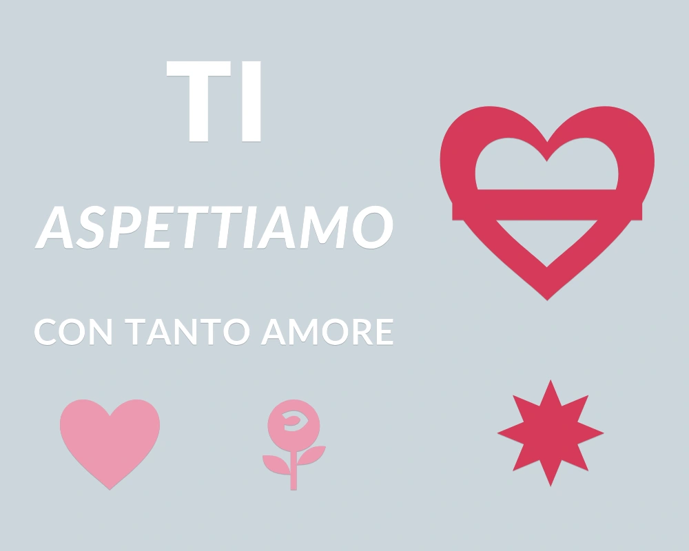 Cuore con nastro - Cornice asimmetrica - TI ASPETTIAMO | Adesivo vetrina prespaziato